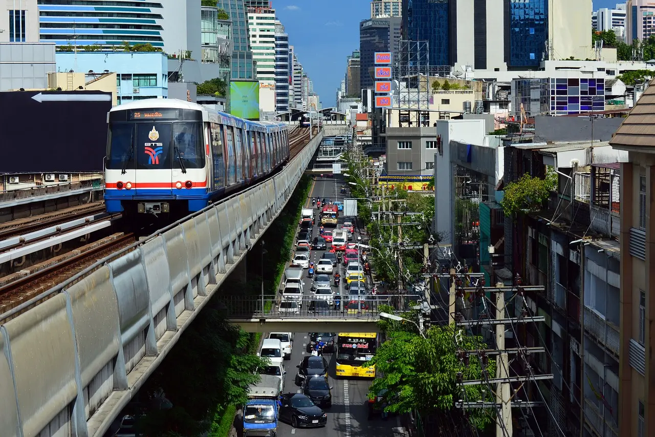 BTS Skytrain travelling through Bangkok