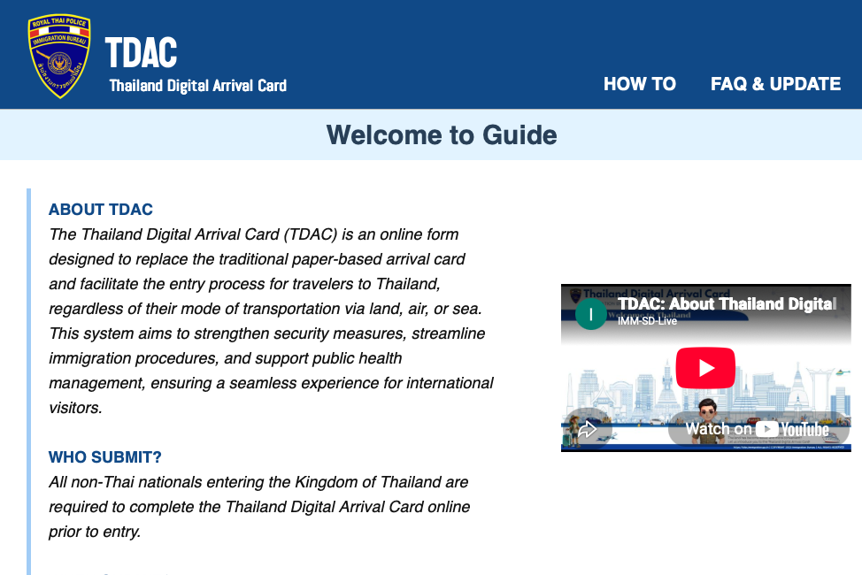 Thailand Digital Arrival Card official website